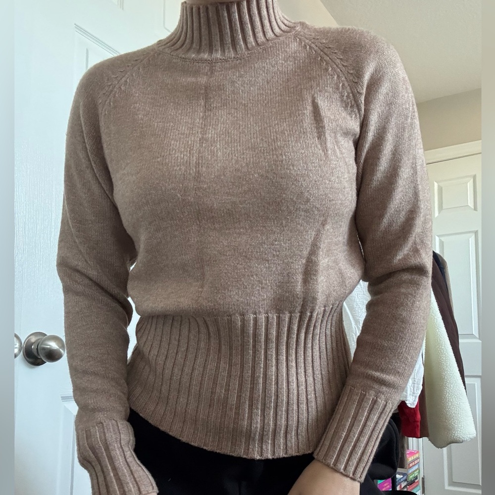 Camel Mock Neck Sweater | Ribbed Sweater